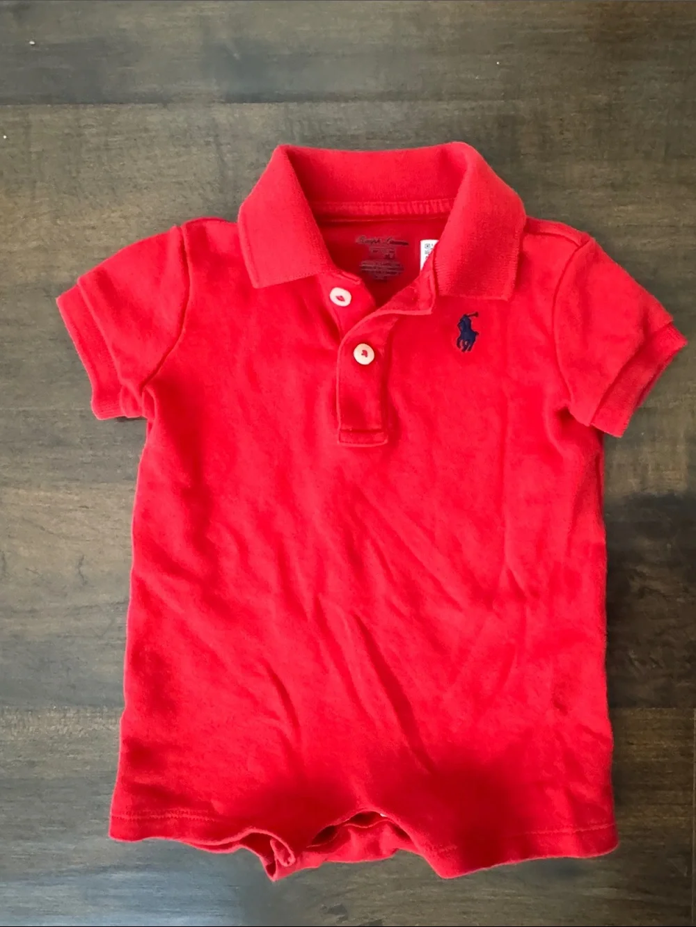 Ralph Lauren Bright Red Polo Romper with Navy Pony